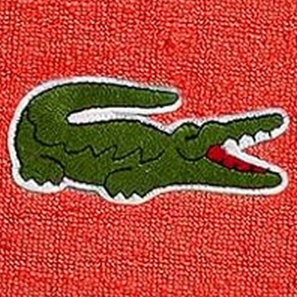 LACOSTE Red Cherry Big Crocodile Bath Towel Measures 30" x 52" - Picture 3 of 3